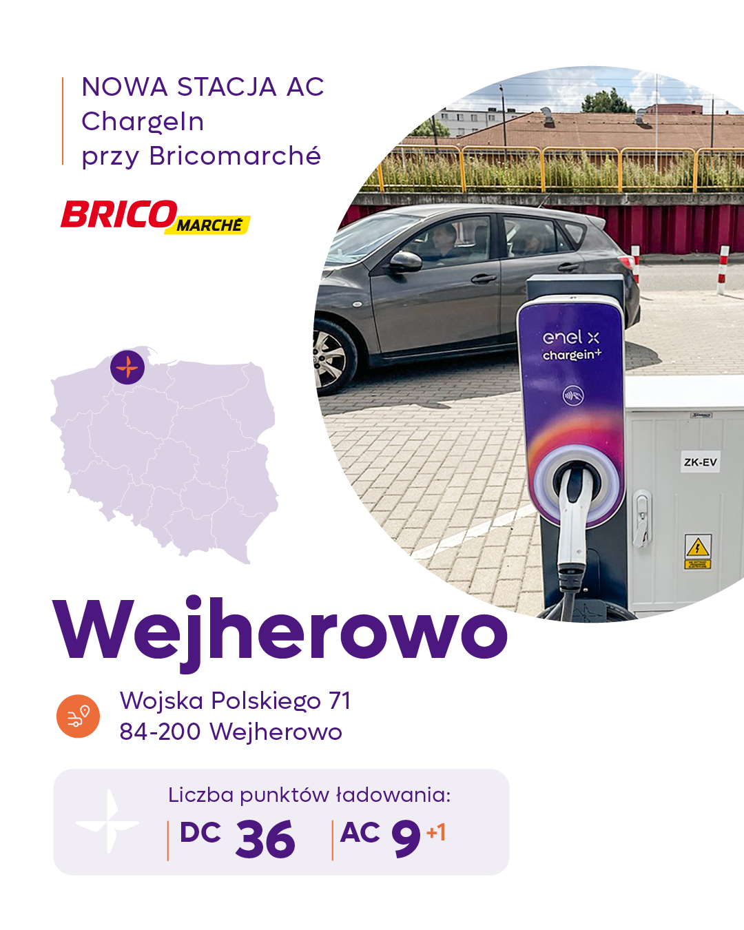 Stacja ładowania AC w Wejherowie to kolejny punkt na elektromobilnej mapie ChargeIn. Z myślą o kierowcach EV realizujemy kolejne projekty.