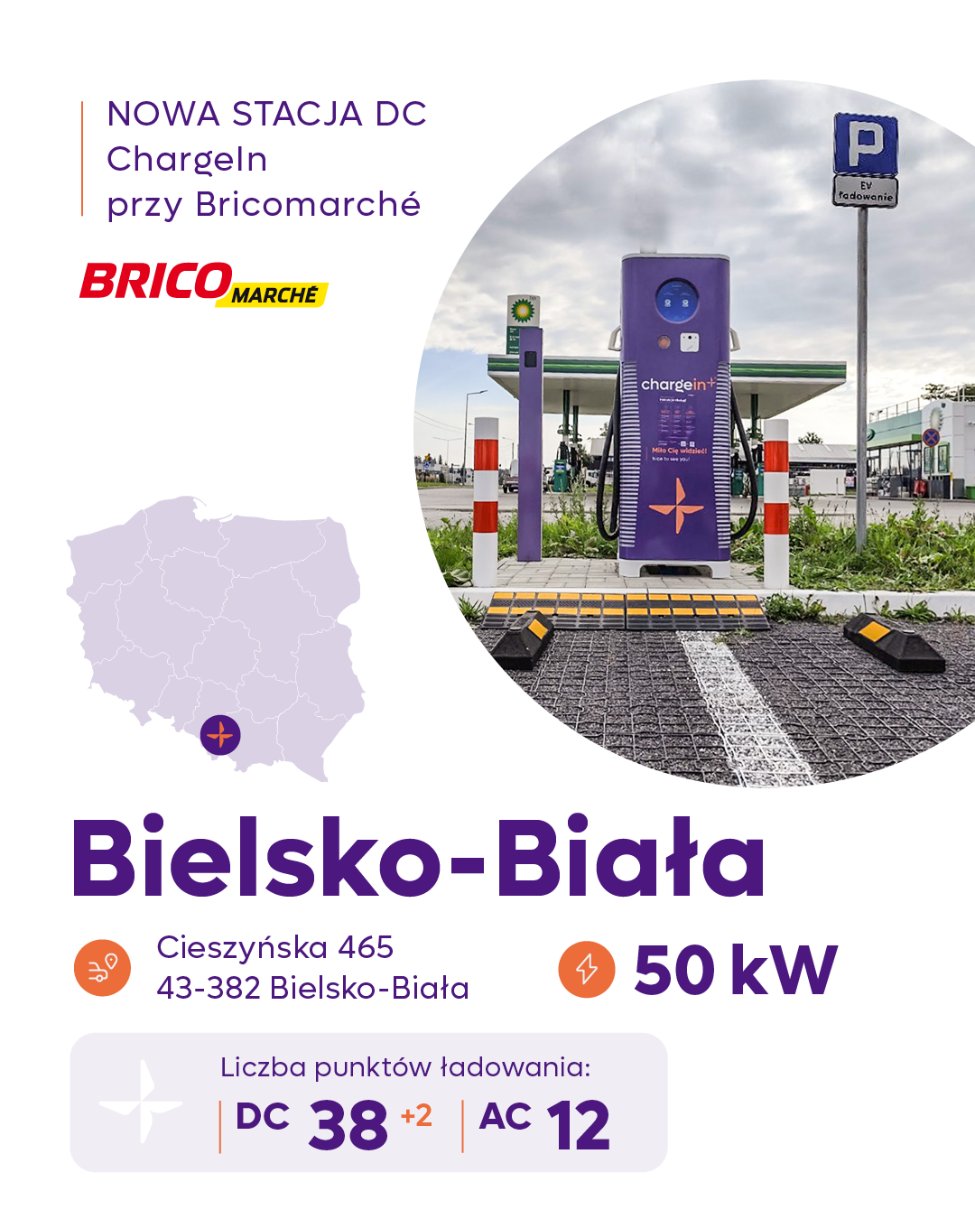 Stacja ładowania ChargeIn DC w Bielsko-Białej.