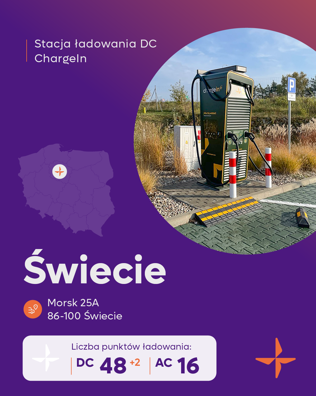 ChargeIn rozwija sieć stacji EV. Zapraszamy na stację ładowania w województwie kujawsko-pomorskie - Świecie, Morsk 25A.