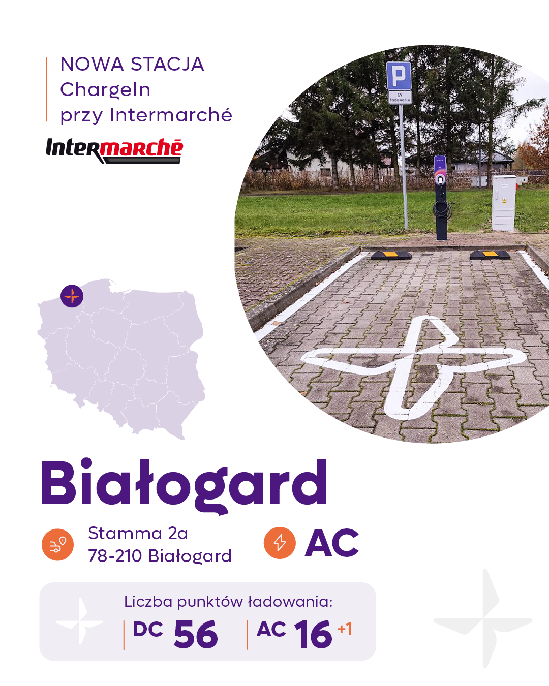 Korzystaj ze stacji ładowania AC w Białogardzie.