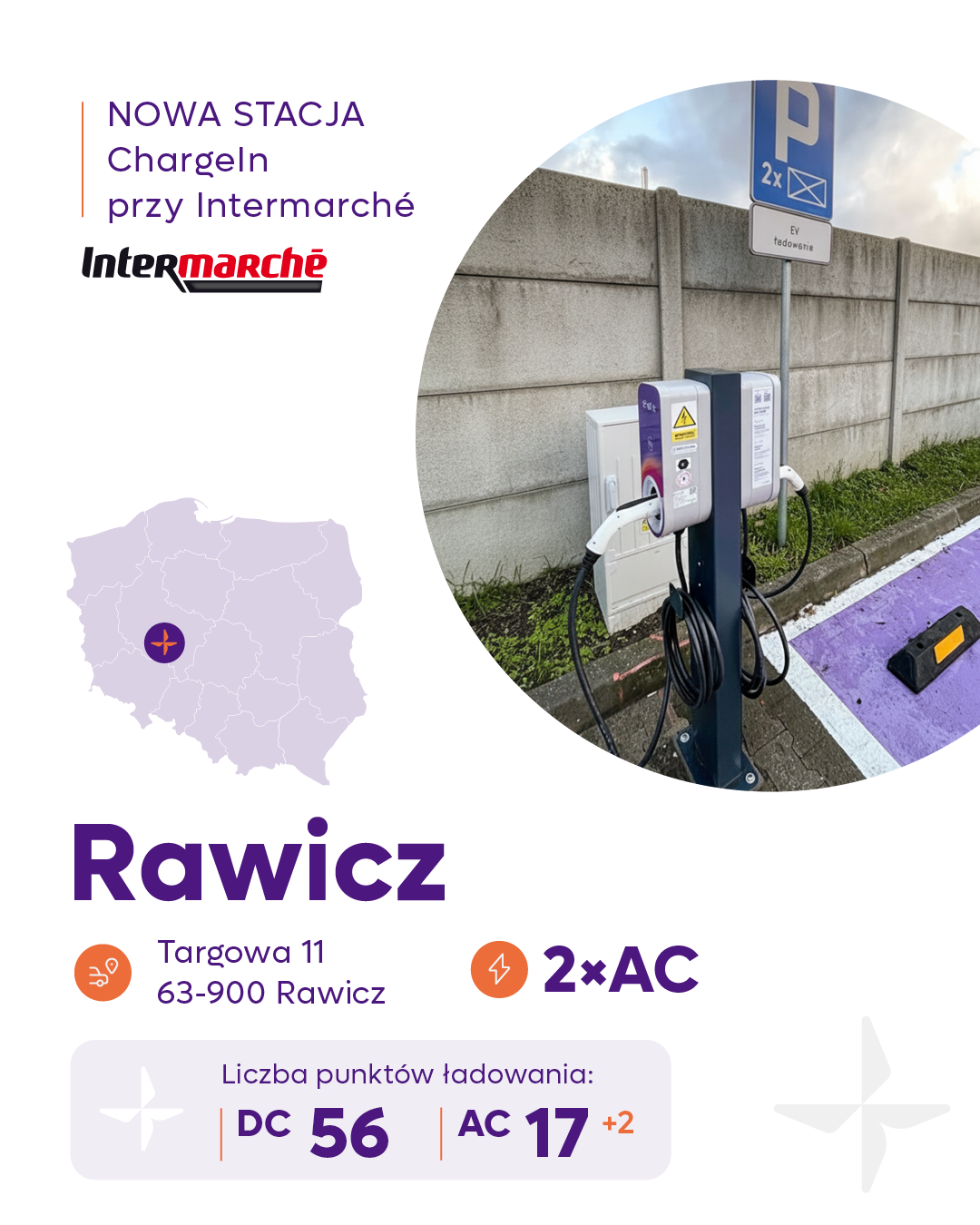 Kolejna stacja ładowania ChargeIn w województwie wielkopolskim - Targowa 11, 63-900 Rawicz