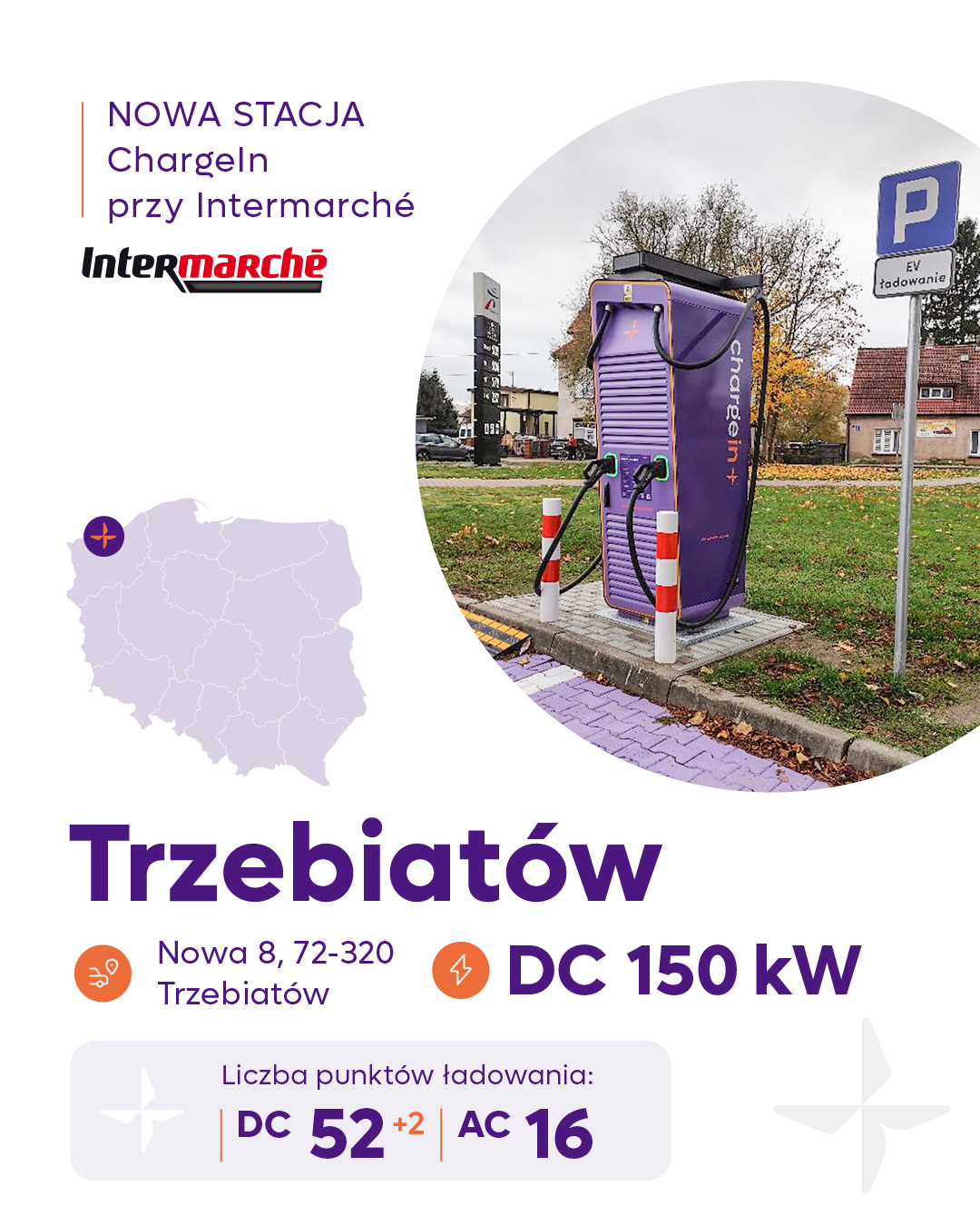 Trzebiatów - stacja ładowania DC 150 kW. Kolejna stacja EV ChargeIn w zachodniopomorskim!
