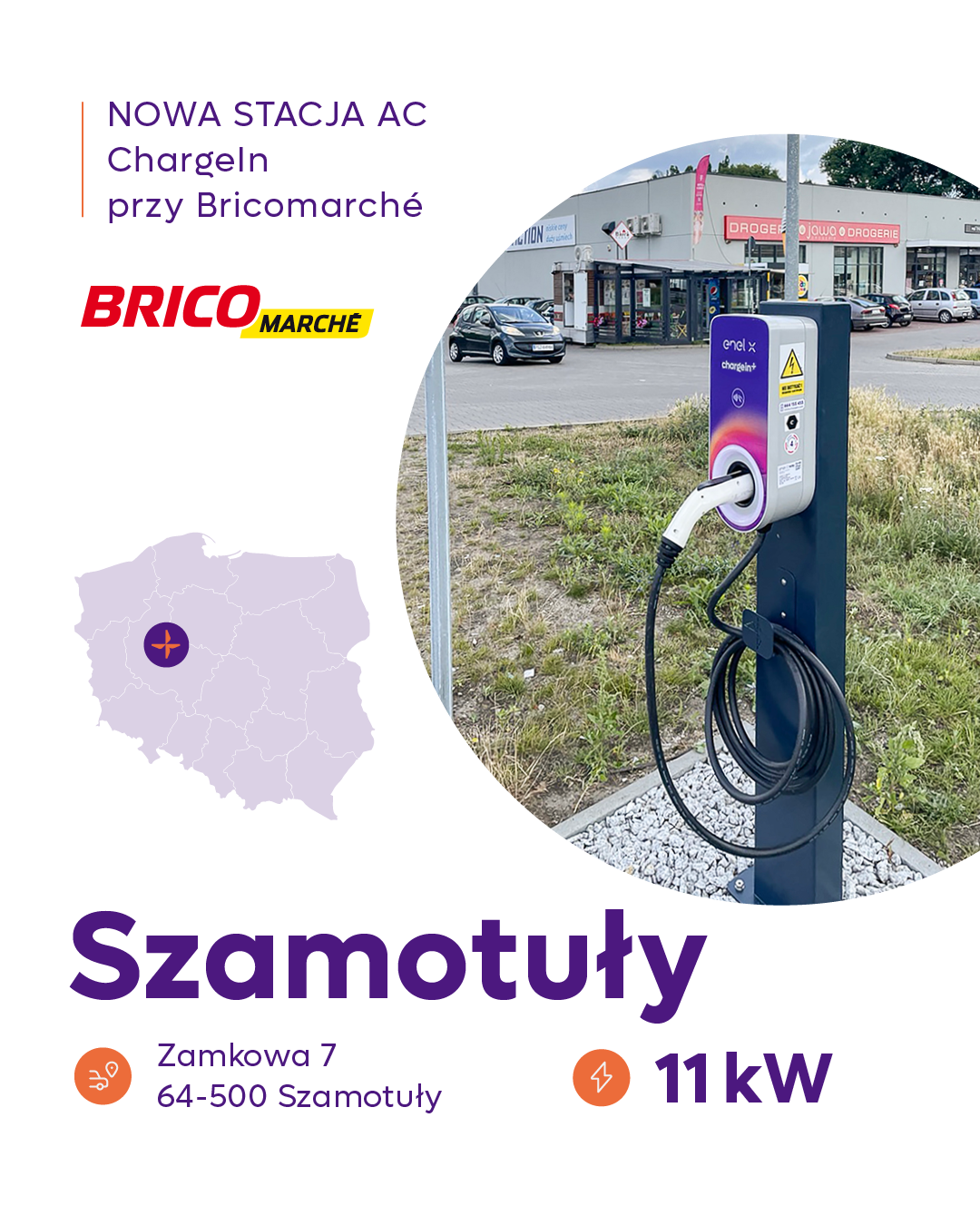Stacja ładowania ChargeIn AC w Szamotułach.