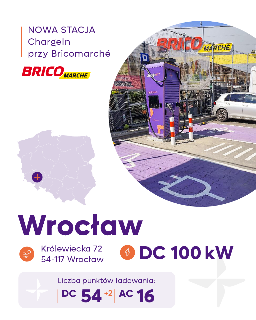Kierowcy mogą korzystać z kolejnej stacji ładowania w województwie dolnośląskim we Wrocławiu - ChargeIn DC 100 kW.