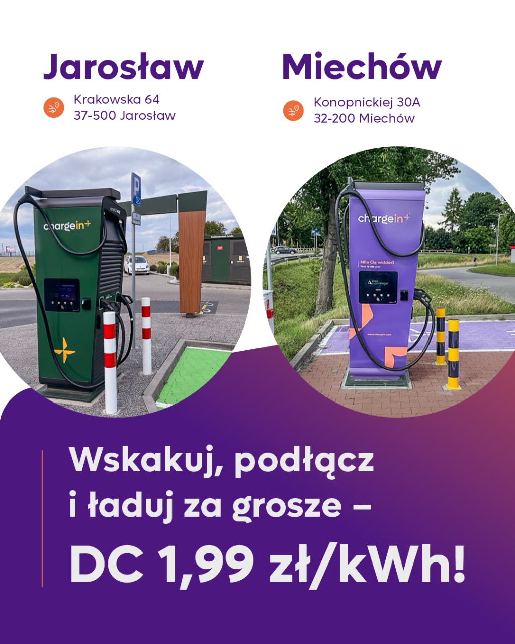Cena 1,99 zł/kWh przez 3 miesiące na stacji DC ChargeIn w Jarosławiu.