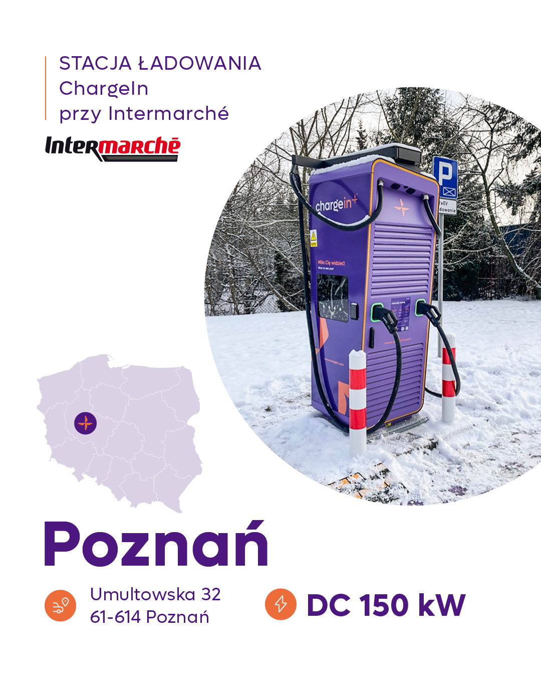 Szybka stacja ładowania EV ChargeIn w Poznaniu – ładowanie DC 150 kW dostępne 24/7